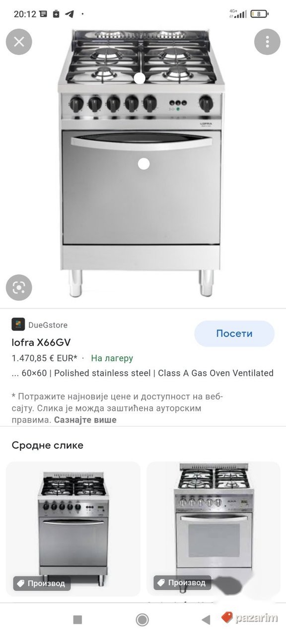 Sporet na plin sa turbo rernom marke LOFRA kao NOV 7