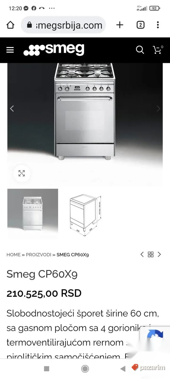 Sporet na plin sa turbo rernom marke SMEG 6