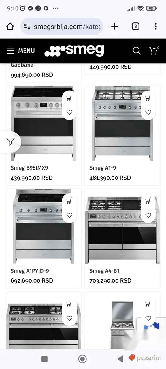 Sporet na plin marke SMEG sa 6 topova i velikom turbo rernom 6