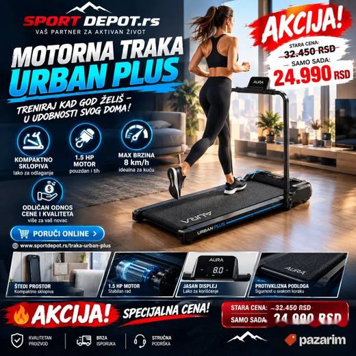 Traka za trčanje URBAN PLUS 1.5 ks/ 8 km Motorna traka