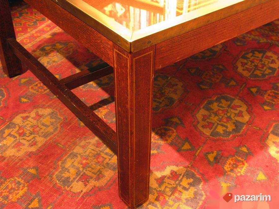 Vintage french brass & mahagony world map coffee table 4