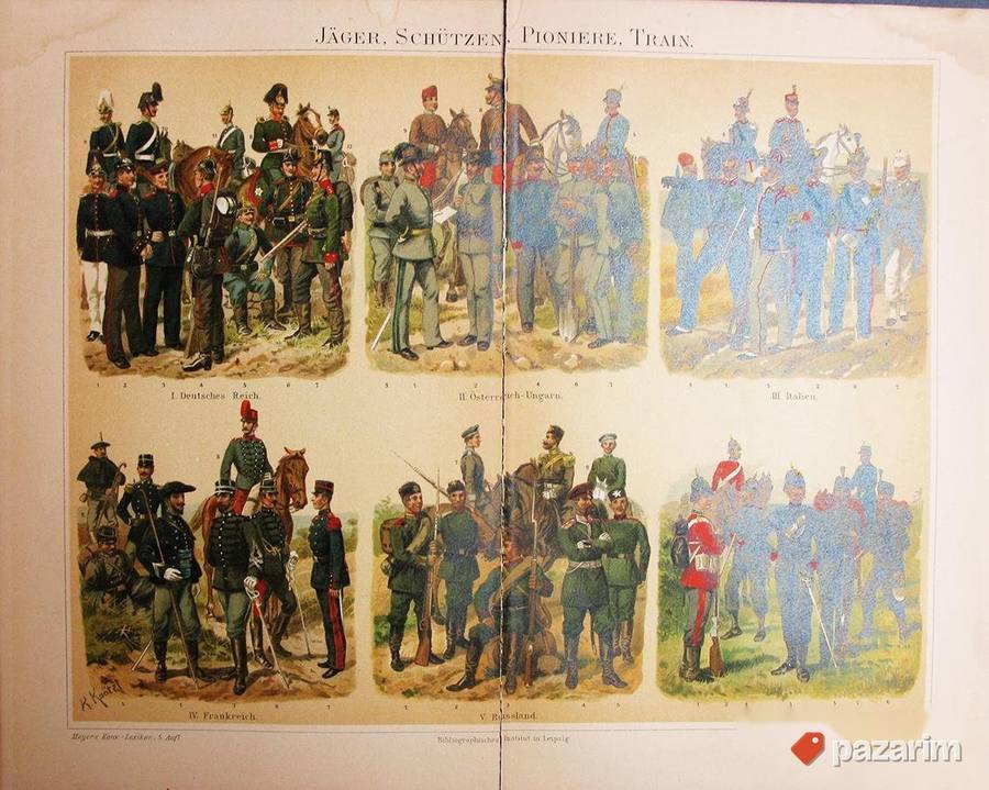 Uniforme oko 1900e dekorativne stare litografije 7