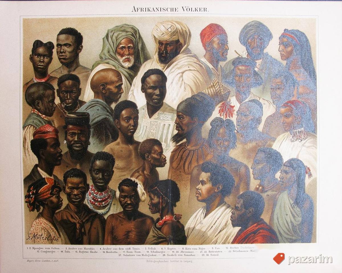Etnologija Afričkog kontinenta dekorativne stare litografije 1
