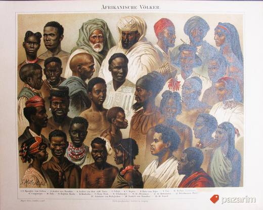 Etnologija Afričkog kontinenta dekorativne stare litografije