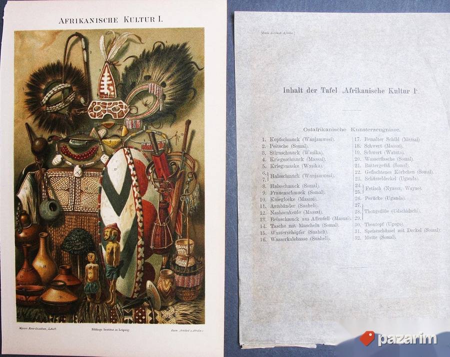 Etnologija Afričkog kontinenta dekorativne stare litografije 2