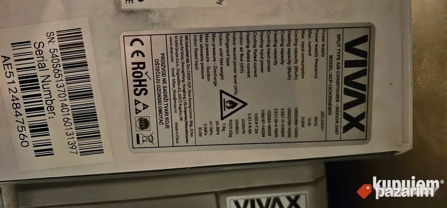 Vivax klima 12 btu inverter kao NOVA garancija 20m + cevi 3
