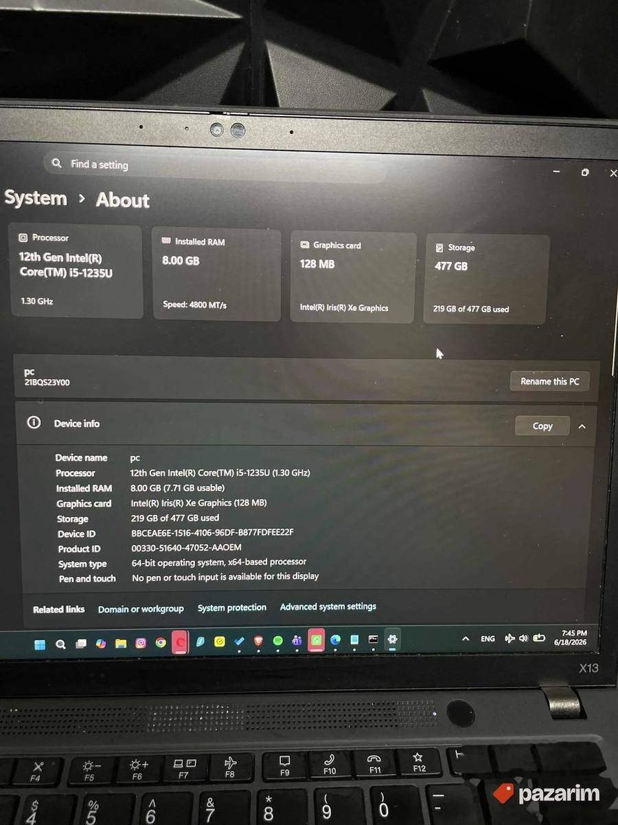 Lenovo Thinkpad X13 Gen4 i5-1235u 512gb 3