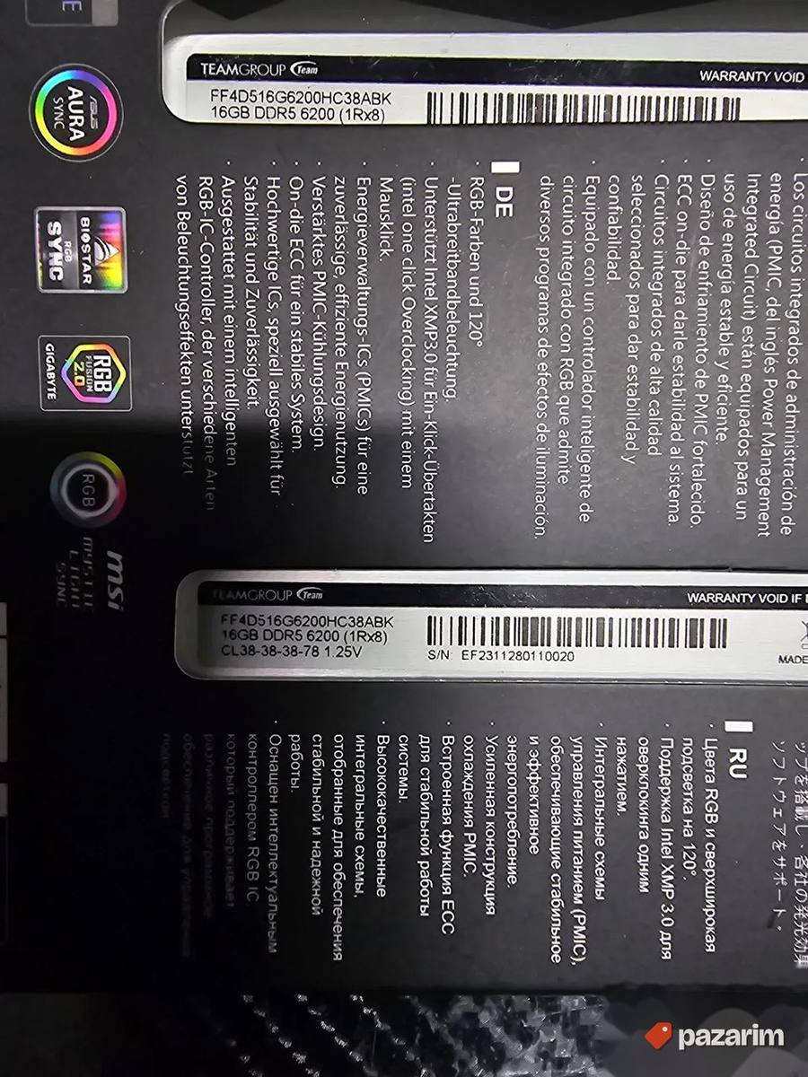 2x16gb Tforce Delta 6200mhz ddr5 32gb 3
