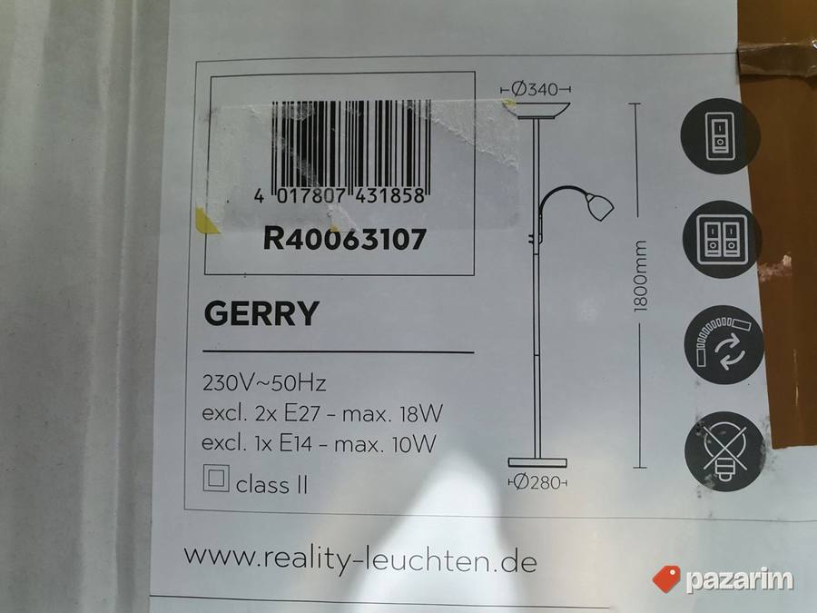 Podna Lampa Metal- Staklo 2x E27-1x E14 A+ - Reality Gerry 7