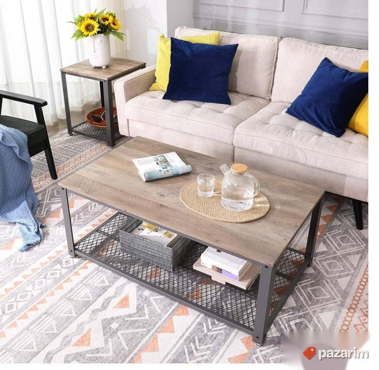 Drveni Stocic sa Metalnom Konstrukcijom 106x60x45cm-Songmics 6