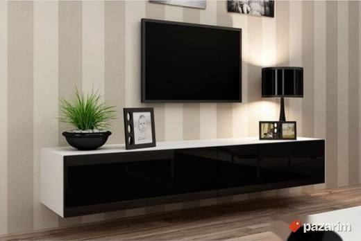 TV Komoda 100x30x40cm Crno/Bela Visoki Sjaj Meubella Flame