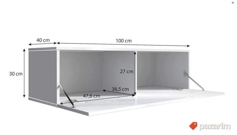 TV Komoda 100x30x40cm Crno/Bela Visoki Sjaj Meubella Flame 2