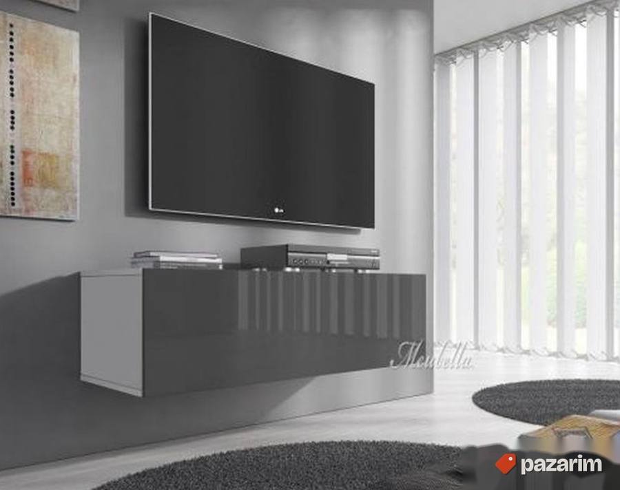 TV Komoda 100x30x40cm Crno/Bela Visoki Sjaj Meubella Flame 6