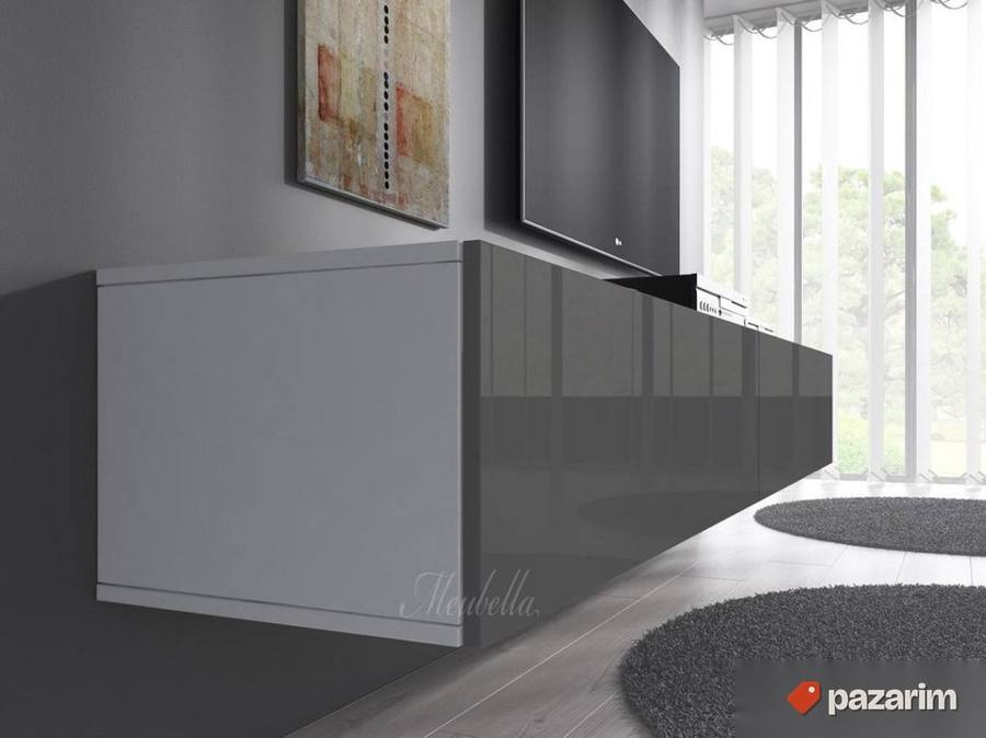 TV Komoda 100x30x40cm Crno/Bela Visoki Sjaj Meubella Flame 7