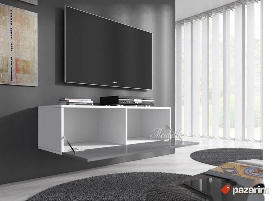 TV Komoda 100x30x40cm Crno/Bela Visoki Sjaj Meubella Flame 8