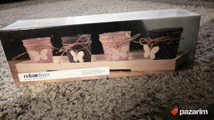 Dekorativni svećnjaci 4kom+drveni nosač40x12x6,5cm Relaxdays 2