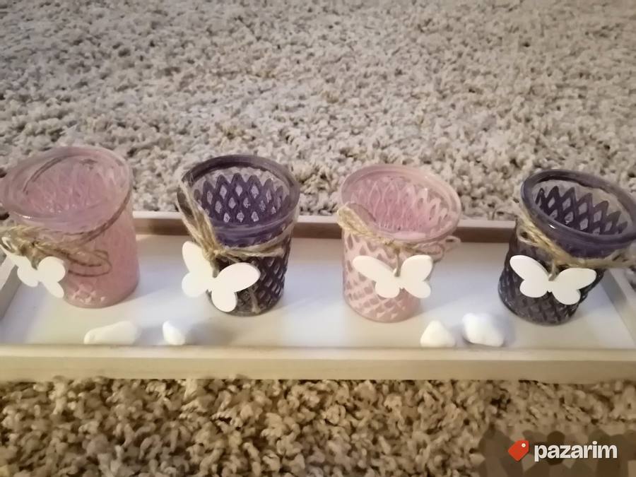 Dekorativni svećnjaci 4kom+drveni nosač40x12x6,5cm Relaxdays 3