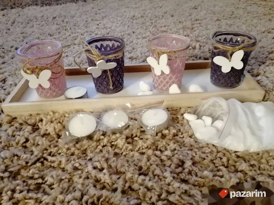 Dekorativni svećnjaci 4kom+drveni nosač40x12x6,5cm Relaxdays 4