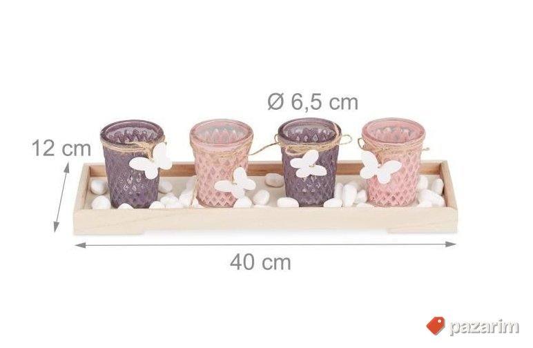 Dekorativni svećnjaci 4kom+drveni nosač40x12x6,5cm Relaxdays 7