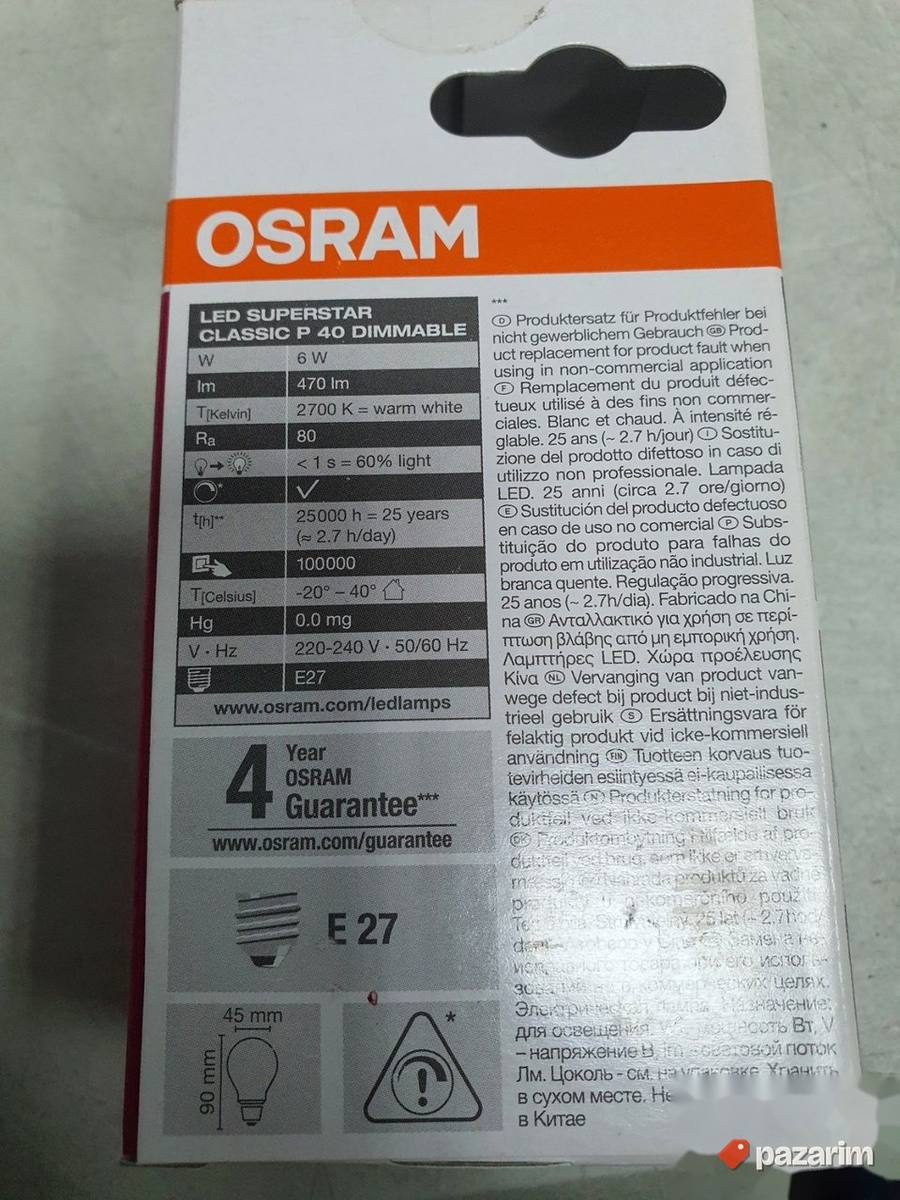 Led sijalica E27 Superstar Classic P 40 6W 827 220V Osram 5