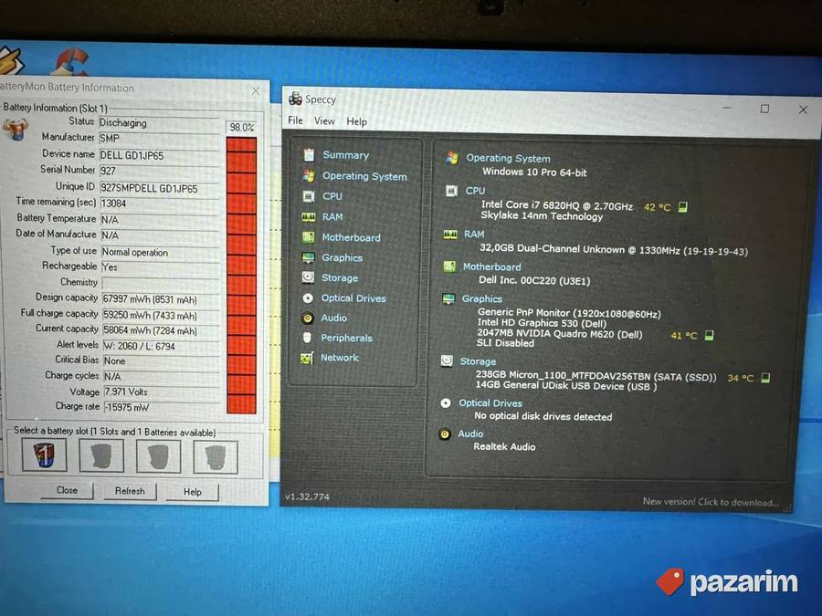DELL Precision 3520/15.6 IPS/I7-6820HQ/32GB/256/Quadro M620 2