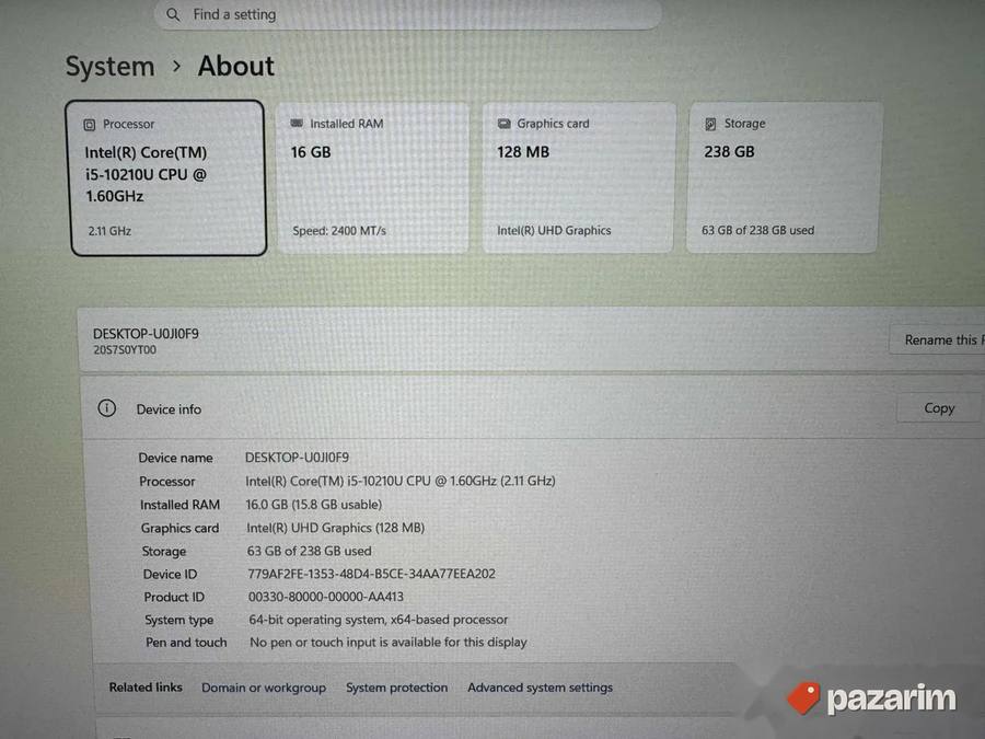 LENOVO THINKPAD T15/15.6 FHD IPS/I5-10210U/16GB/SSD 256 2