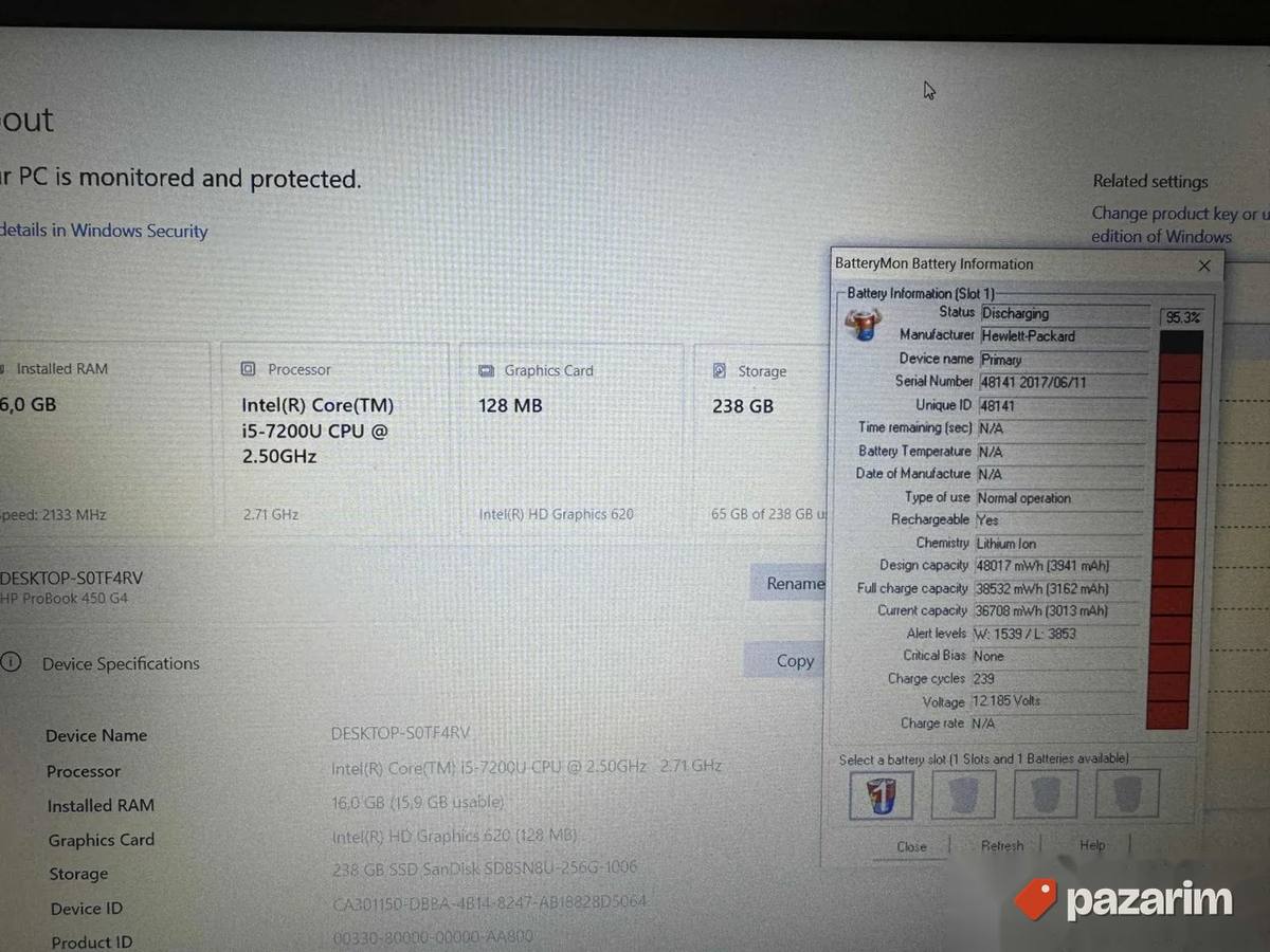 HP Probook 450/15.6 FHD/I5-7200U/16GB/SSD 256GB 1