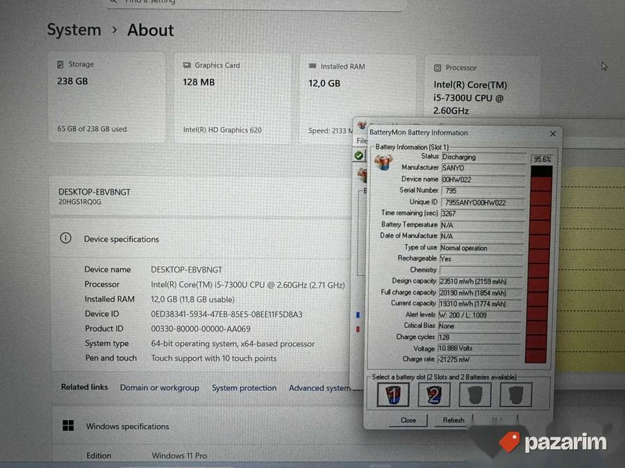 LENOVO THINKPAD T470S/14.0 IPS Touch/I5-7300U/12GB/256/2 Bat 3