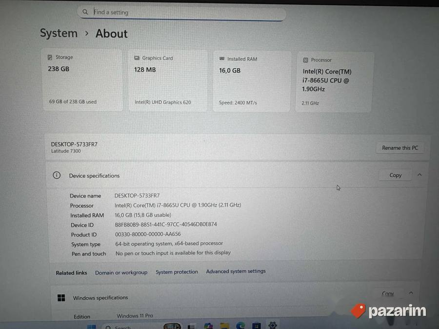 DELL Latitude 7300 Carbon/13.3 FHD IPS/INTEL I7-8665U/16/256 2