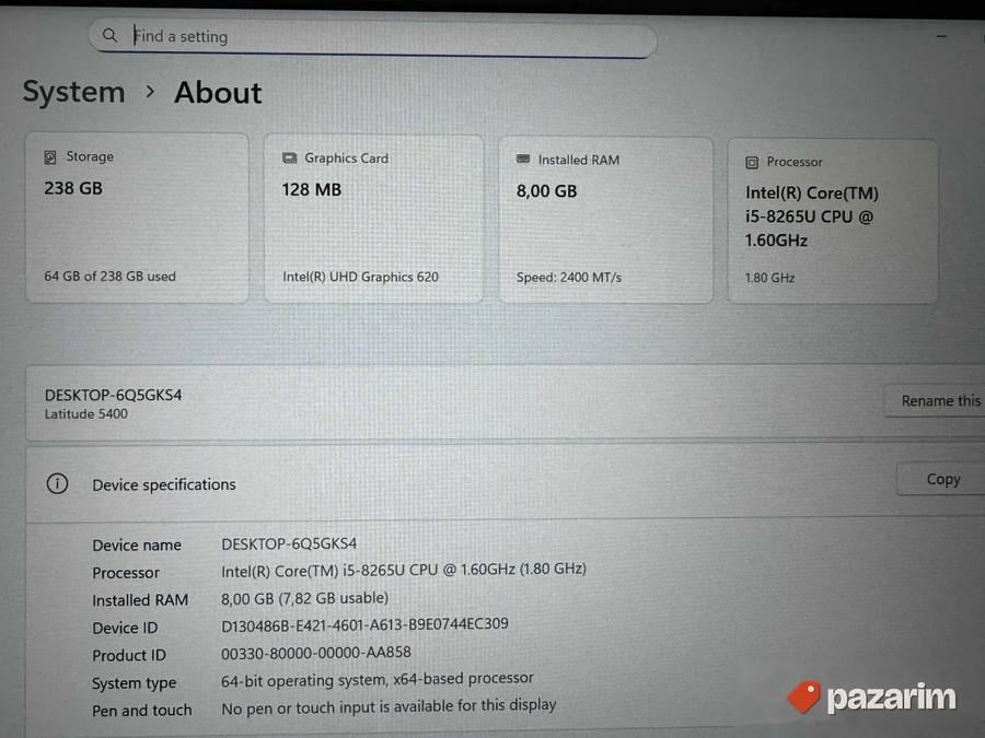 DELL Latitude 5400/14.0 FHD IPS/I5-8265U/8GB DDR4/M.2 256G 3