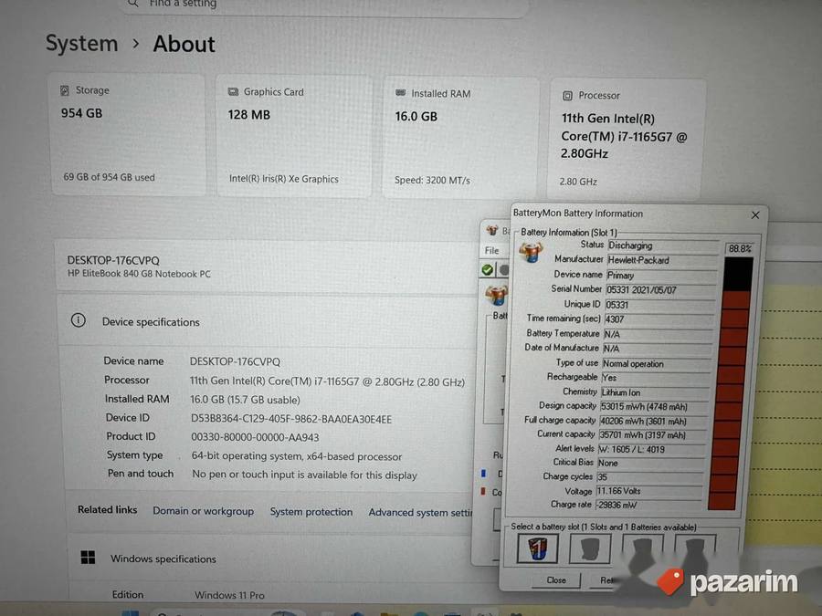 HP Elitebook 840 G8/INTEL I7-1165G7/16GB/1TB Nvme 2