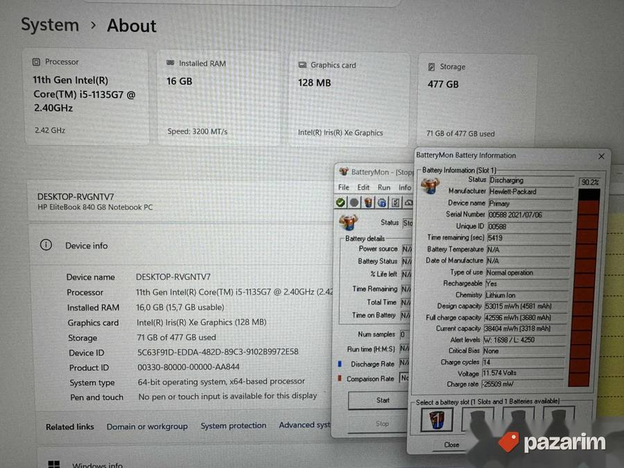 HP Elitebook 840 G8/INTEL I7-1165G7/16GB/512GB Nvme 2