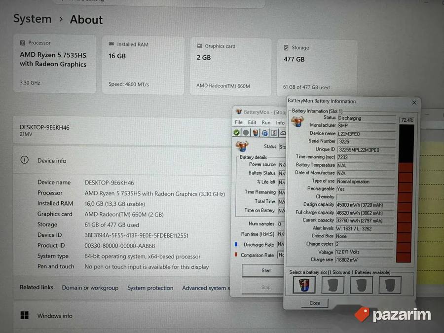 Lenovo Thinkbook 14 G7/14.0 IPS/RYZEN 5-7535HS/16GB DDR5/512 2