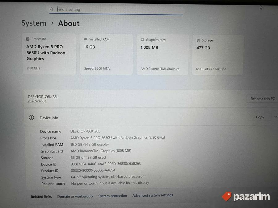 Lenovo Thinkpad L14 G2/14.0 IPS/Ryzen 5 Pro 5650U/16GB/512 2