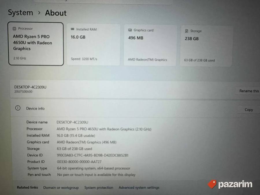 Lenovo thinkpad L15/15.6 IPS/AMD RYZEN 5 PRO 4650U/16GB/256G 2