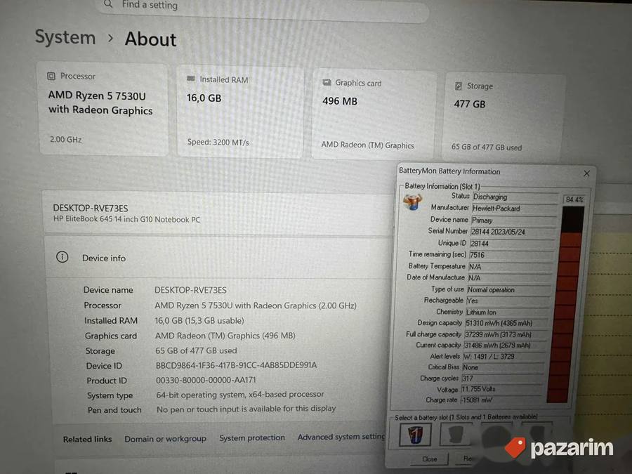 HP Elitebook 645 G10/14.0 IPS/AMD RYZEN 5-7530U/16GB/512GB 2