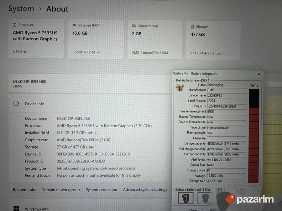 Lenovo Thinkbook 16 G7/16.0 IPS/RYZEN 5-7535HS/16GB DDR5/512 2