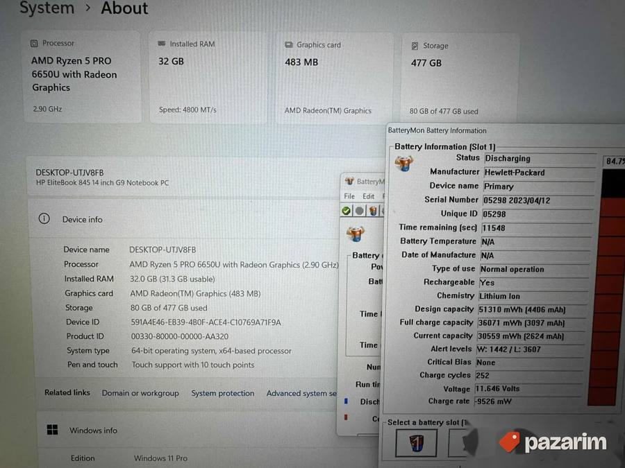 Hp elitebook 845 G9/14.0 Touch/Ryzen 5-6650U/32GB DDR5/512G 2