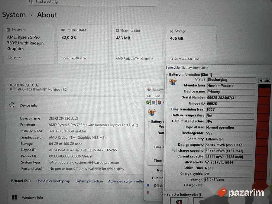 HP Elitebook 665 G11/16.0/AMD RYZEN 5 7535U/32GB DDR5/512 2