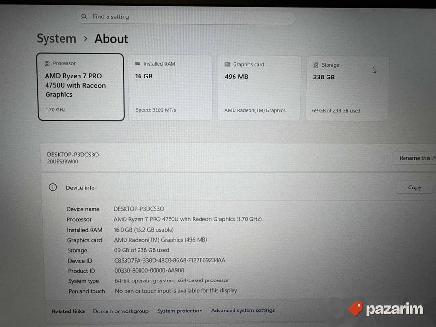 LENOVO THINKPAD T14/14.0 FHD IPS/AMD RYZEN 7-4750U/16GB/256 2