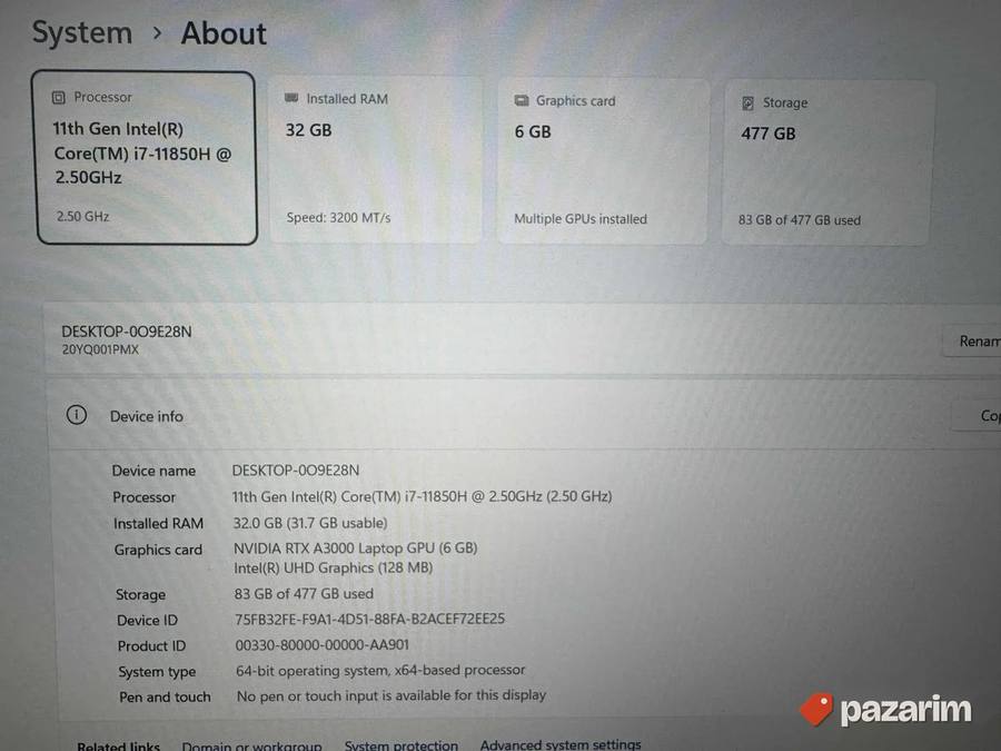 LENOVO Thinkpad P15/15.6 IPS/I7-11850H/32GB/512/RTX A3000 6G 2