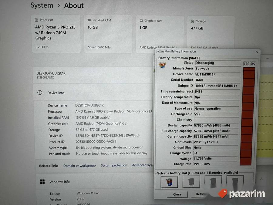 Lenovo Thinkpad L14 GEN6/14.0 IPS/RYZEN 5 PRO 215W/16GB/512G 2