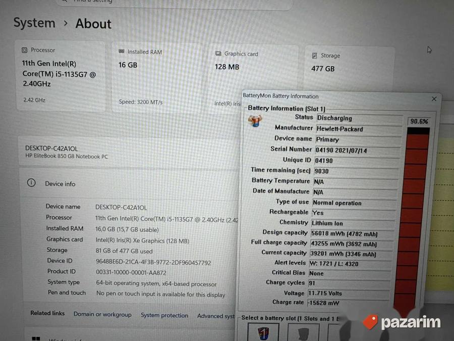 HP elitebook 850 G8/15.6 IPS/INTEL I5-1135G7/16GB/NVMe 512GB 2