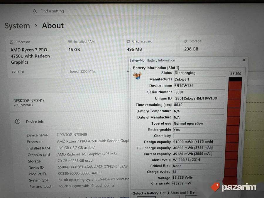 LENOVO THINKPAD T14/14.0 FHD TOUCH/AMD RYZEN 7-4750U/16/256 2