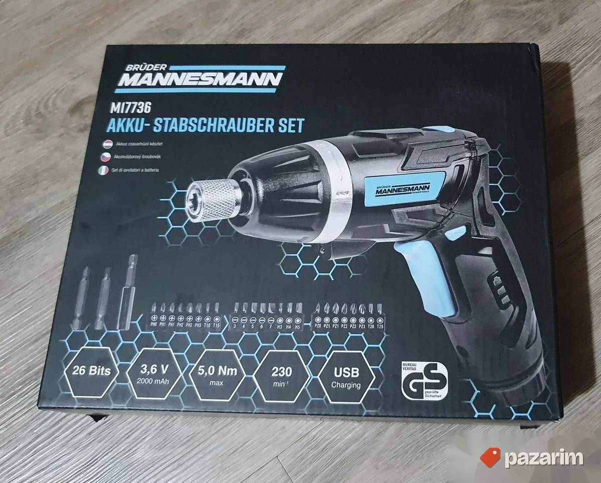 Akumulatorski odvijač Mannesmann, sa bitovima, usb punjač 1