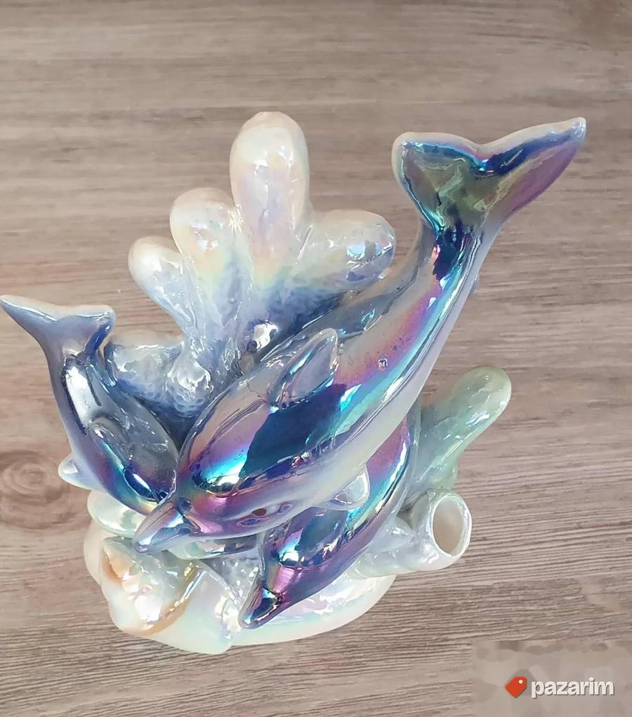 Prelepa porcelanska figura delfina biserni sjaj, 15 cm 2
