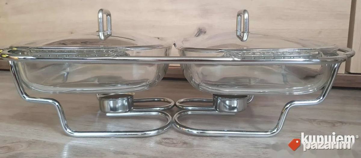 Dupli Pyrex vatrostalni server za hranu sa grejačima (posuda 1