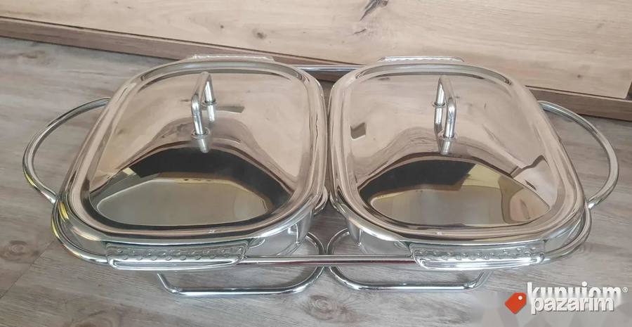Dupli Pyrex vatrostalni server za hranu sa grejačima (posuda 2
