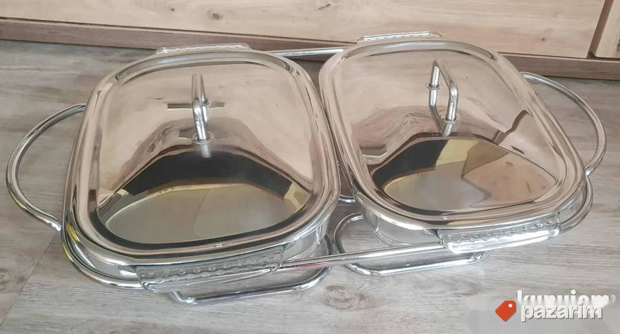 Dupli Pyrex vatrostalni server za hranu sa grejačima (posuda 3