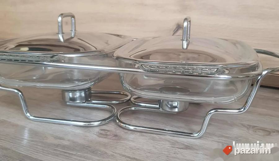 Dupli Pyrex vatrostalni server za hranu sa grejačima (posuda 4